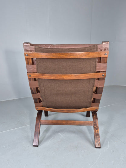Vintage 1970s Leather Lounge Chair Farstrup Denmark Bentwood Frame Retro EB12311