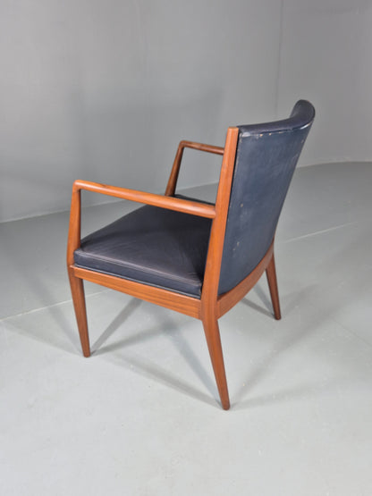 Vintage Mid Century Teak Armchair Blue Leather 1960s Retro EB11910