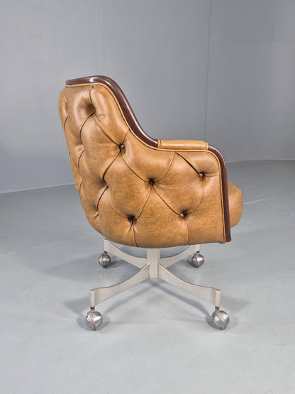 Vintage 1970s Office Chair Light Tan Vinyl Swivel Base Gasser Inc. Retro EB12159