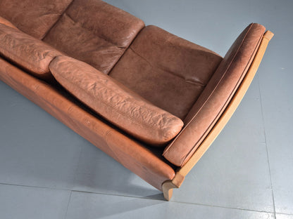 Vintage 3 Seater Sofa Tan Leather Stouby Style 1980s Retro MCM EB10104