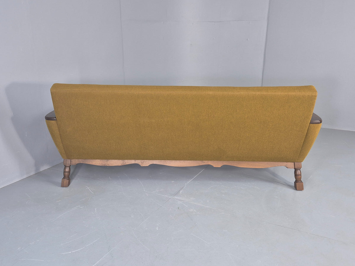 Vintage Danish 3 Seater Sofa 1970s Kjaernulf Style Green Oak Frame Retro EB12724