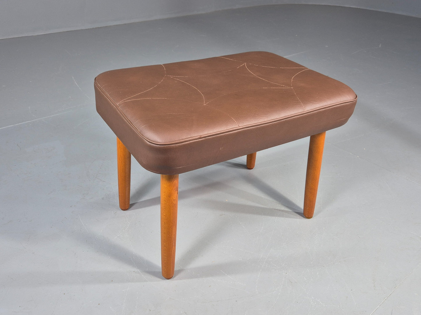 Vintage Danish Mid Century Footstool Brown Vinyl 1960s Retro  EB12032