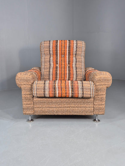 Vintage Retro Lounge Chair 1970s Danish Wool Stripe Upholstery EB12088