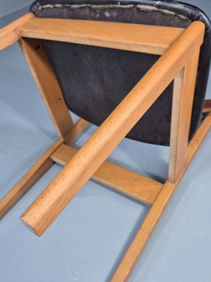 Vintage Teak Dining Chair 1960s Retro Mid Century Vinyl Seat EB11759