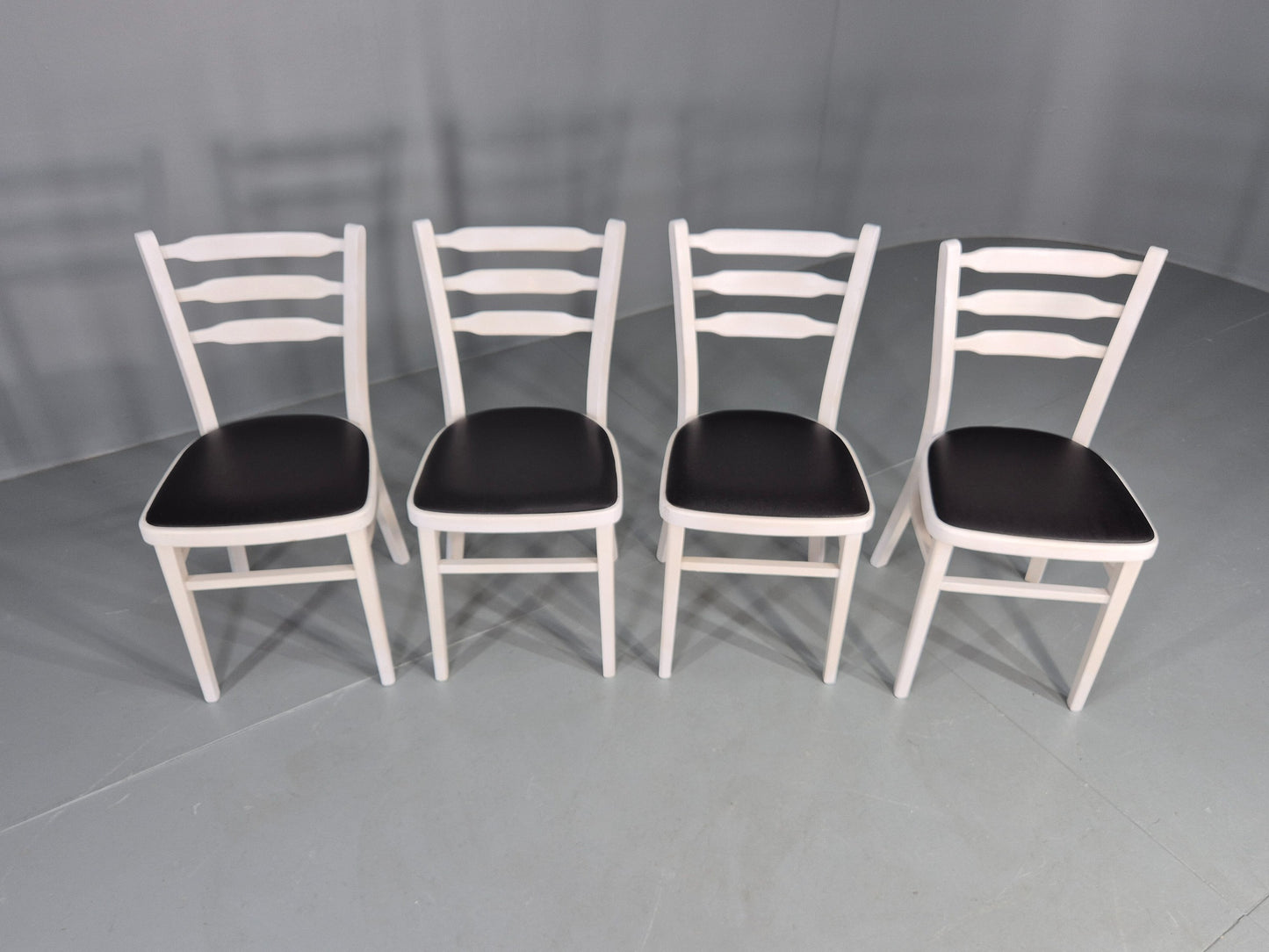 4 Vintage Kitchen Chairs 1960s Retro Black Vinyl and White Painted EB12584