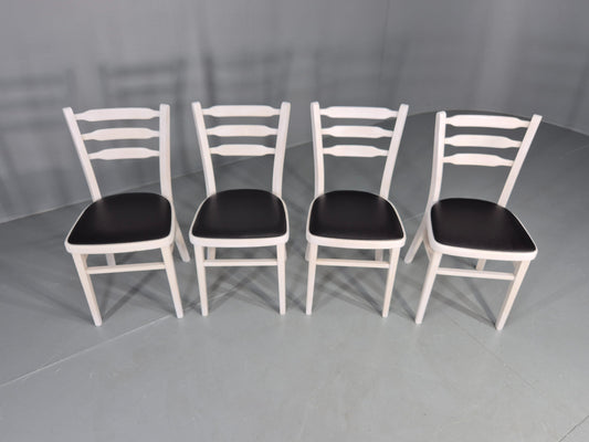 4 Vintage Kitchen Chairs 1960s Retro Black Vinyl and White Painted EB12584