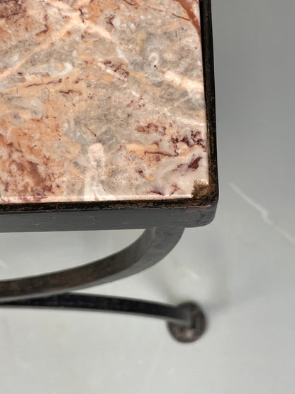 Vintage Wrought Iron Marble Side Tables Italian Breccia Pernice 1950s EB12301