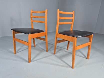 2 Vintage Mid Century Dining Chairs Beech Vinyl 1960s Retro  EB12255