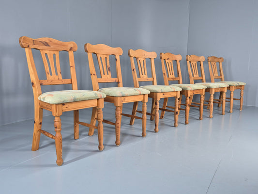 6 Vintage Danish Pine 1980s Dining Chairs Original Upholstery Retro EB12397