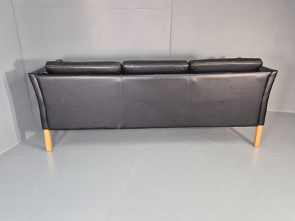Vintage 3 seater sofa Danish Black Leather and Vinyl 1980s Retro EB11642