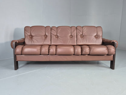 Vintage 3 Seater Sofa Danish Brown Leather 1970s Retro Mid Century EB12449