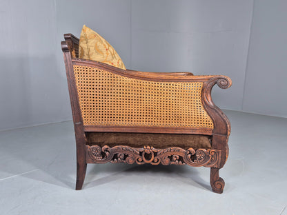 Vintage Danish Oak Lounge Chair Antique Bergere Carving Baroque 1920s EB12678