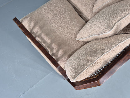 Vintage Art Deco 3 Seat Sofa Dappled Walnut White Boucle Bergere EB12557