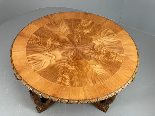 Vintage Carved Coffee Table Elm Art Deco Lion Feet 1950s EB11190