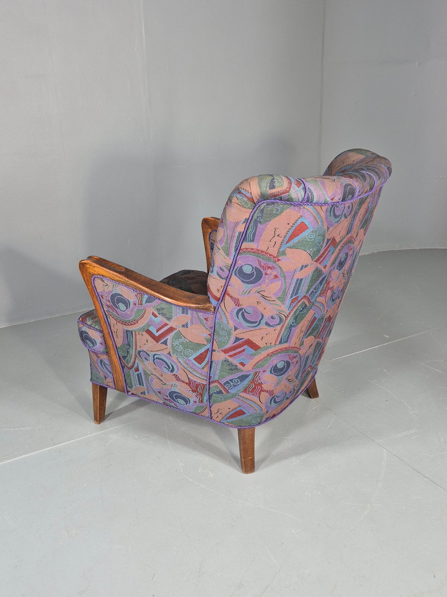 Vintage Danish Art Deco Armchair with 1980s Purple Makeover Retro MCM EB12763