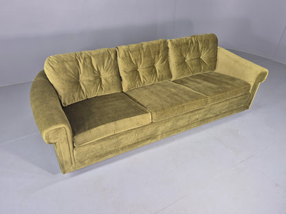 Vintage 3 Seater Sofa 1970s Danish Roll top back Green Velour MCM Retro EB12722
