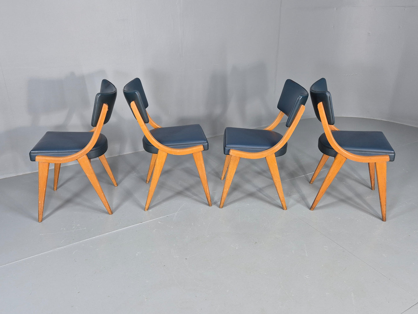 4 Vintage Ben Chairs Blue Vinyl Beech Frames 1960s Retro EB12258