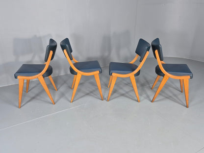 4 Vintage Ben Chairs Blue Vinyl Beech Frames 1960s Retro EB12258