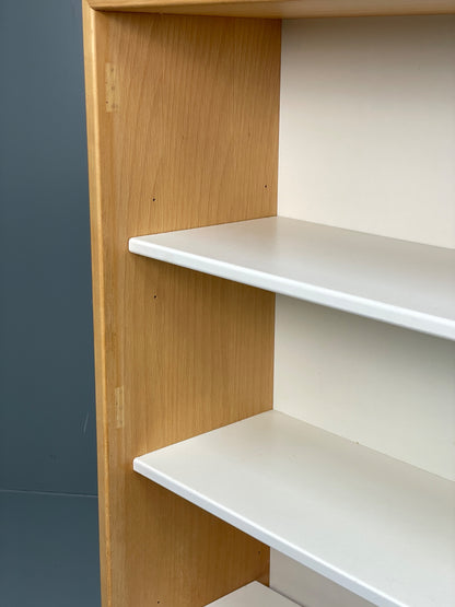 Vintage 1980s Beech Bookcase White Vinyl Base Adjustable Shelving Retro EB13170