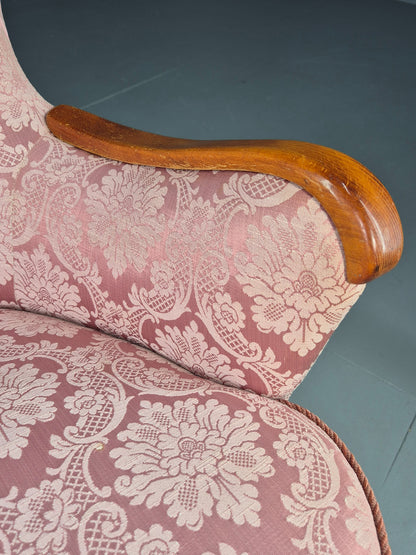 Vintage Danish Rococo Style Arm Chair Pink Floral Damask 20th Century EB12704