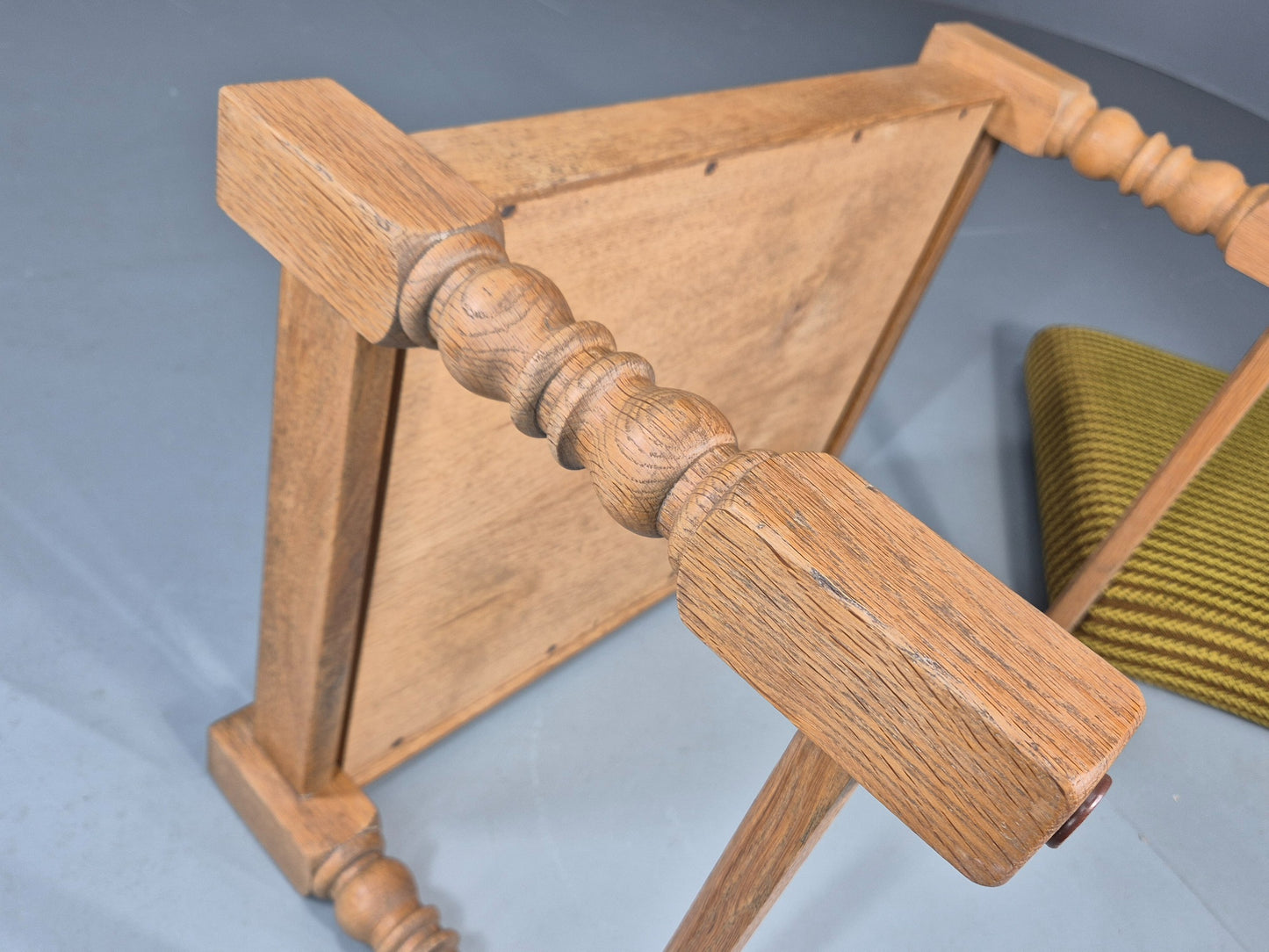 Vintage Kjaernulf Oak Footstool 1970s Danish Retro Green Brown Wool EB12275