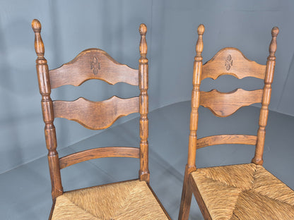 Vintage Spanish Style Country Chairs Rush Seated Oak Frames EB11951