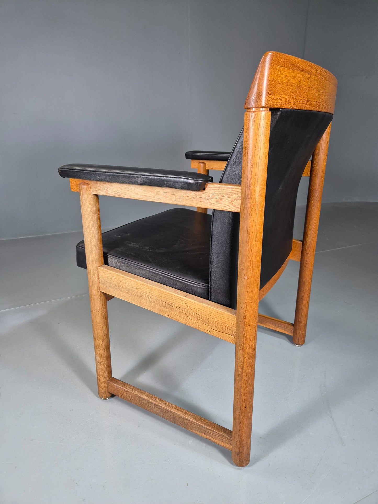 Vintage Mid Century Elbow Desk Chair Swedish 1960s Black Leather Retro EB07001