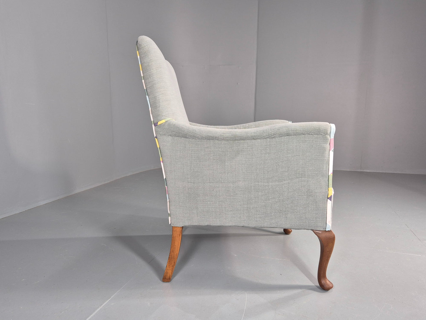 Vintage 1920s Armchair Reupholstered in Grey Green with Colour Accent EB11824