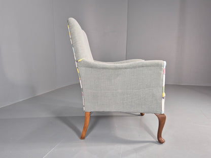 Vintage 1920s Armchair Reupholstered in Grey Green with Colour Accent EB11824