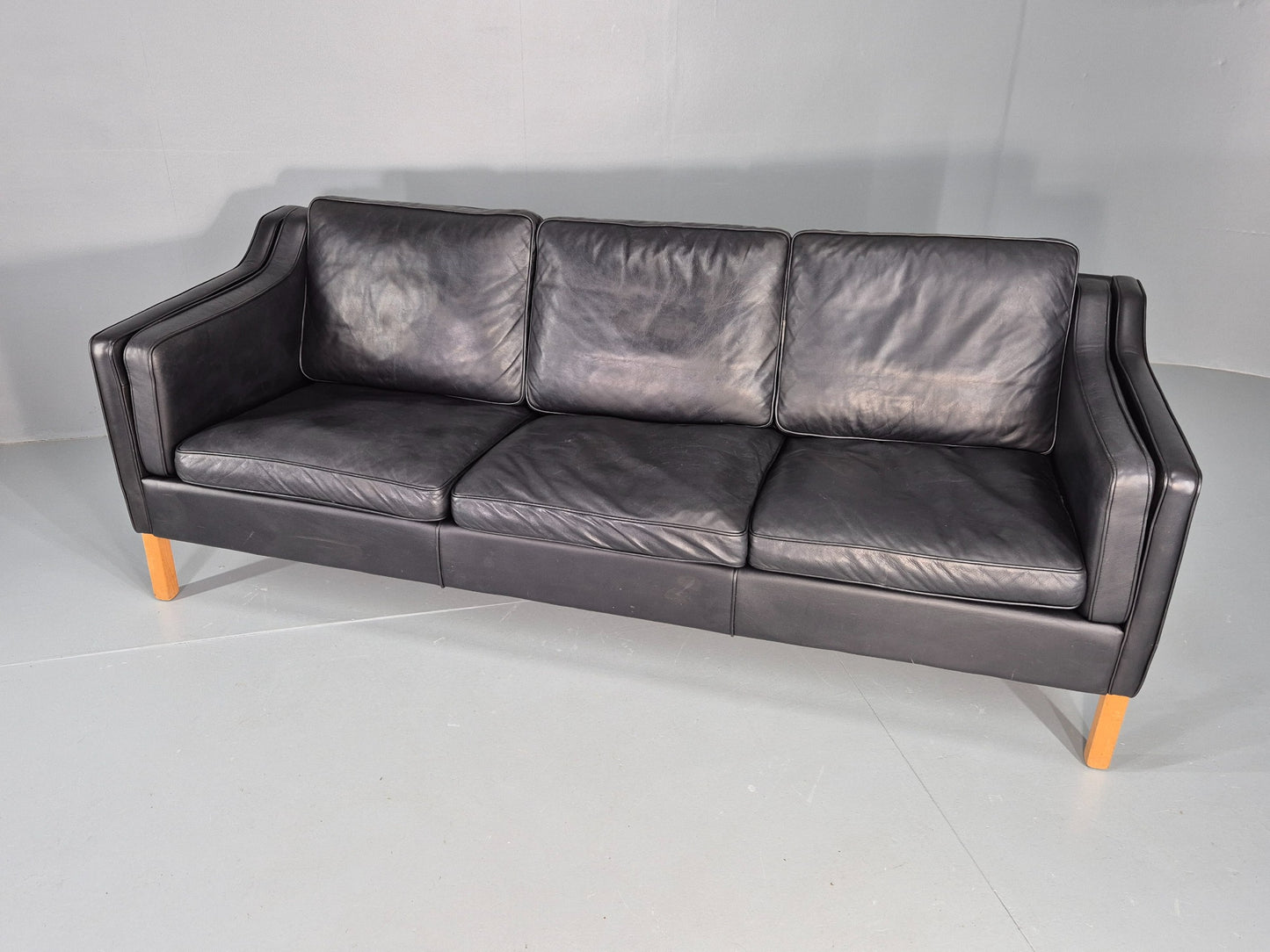 Vintage Danish 3 Seat Sofa Black Leather Danish  Mogensen 1980s Retro EB12406