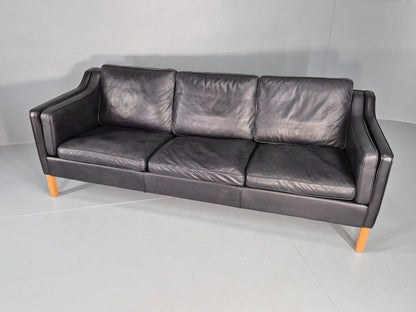Vintage Danish 3 Seat Sofa Black Leather Danish  Mogensen 1980s Retro EB12406