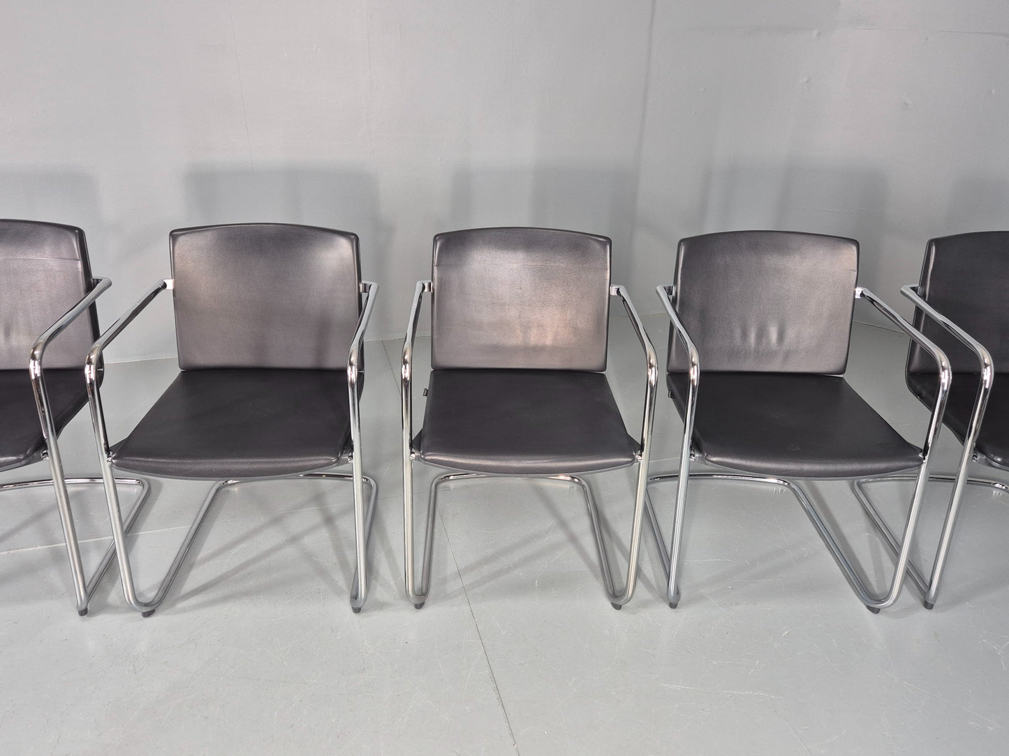 5 Vintage Stacking Chairs Wilkhahn Chrome Cantilever Frames Leather EB12239