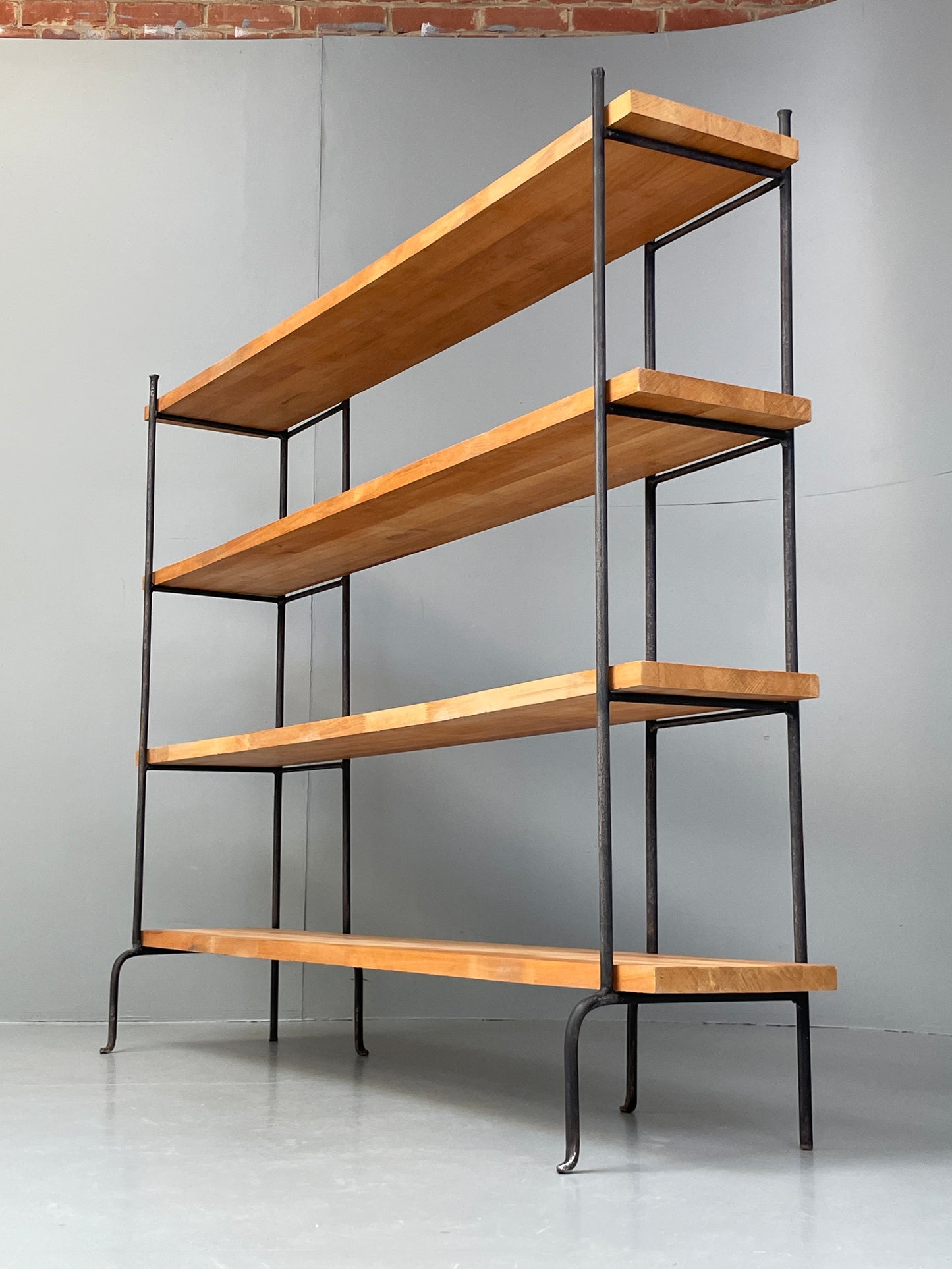 Vintage Open Shelving Unit Steel Acacia No Screws Freestanding EB12623