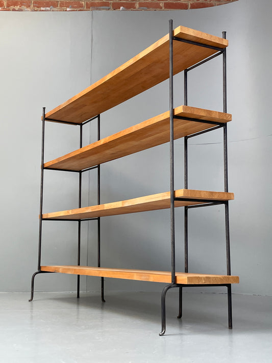 Vintage Open Shelving Unit Steel Acacia No Screws Freestanding EB12623
