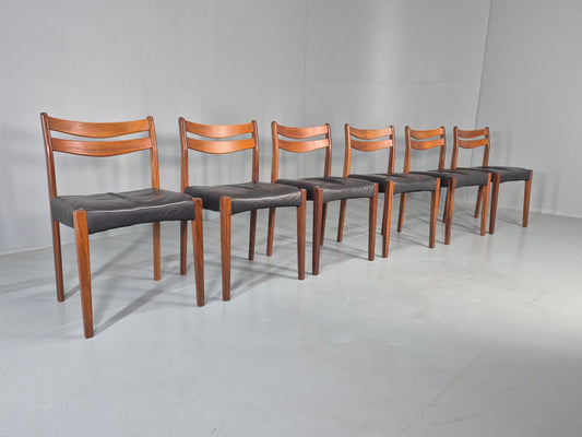 6 Vintage Danish Teak Dining Chairs Mid Century Leather Mogens Kold  EB12650