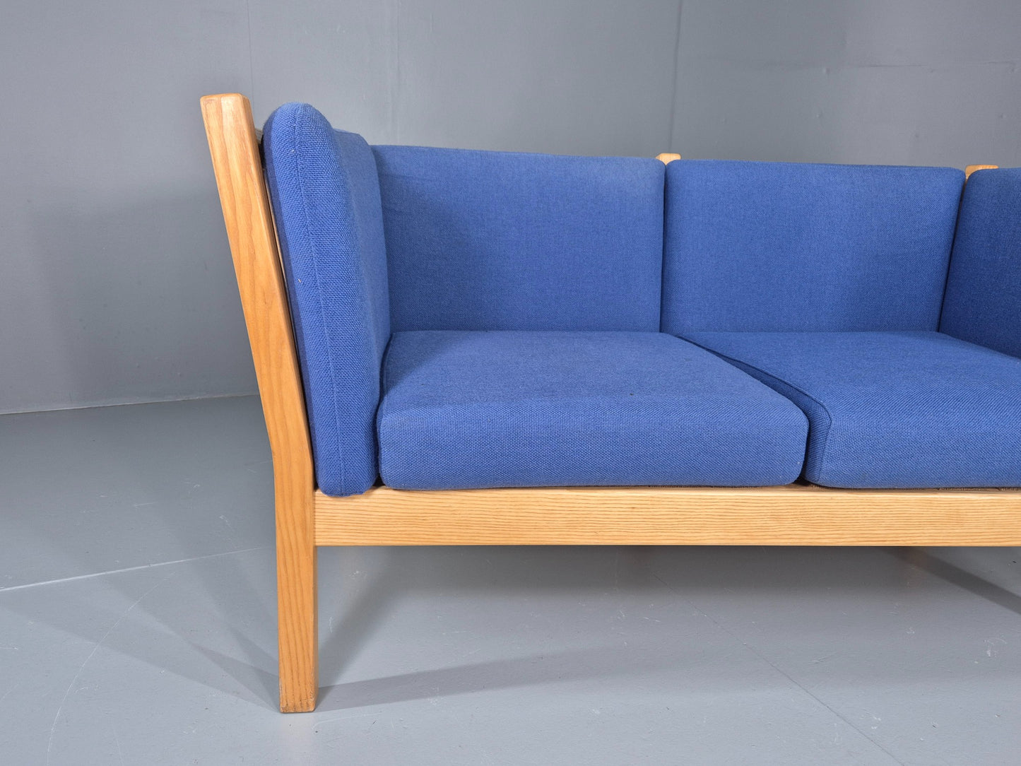 Vintage Swedish 2 Seater Sofa Brdr Andersen Beech Frame Blue 1980s Retro EB12369
