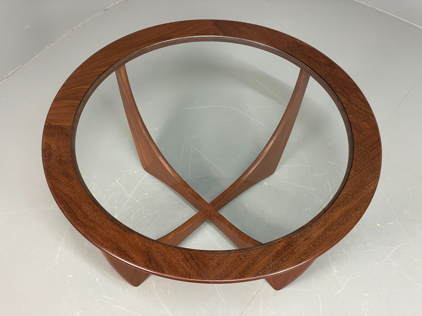 G Plan Astro Coffee Table Round Teak 1960s Mid Century Vintage Glass Top EB12072