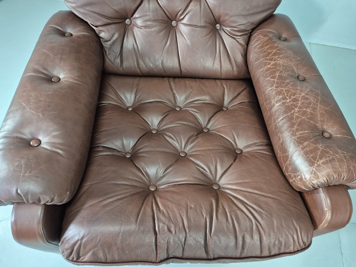 2 Vintage Leather Lounge Chairs 1970s Danish Design Buttoned Retro EB13132