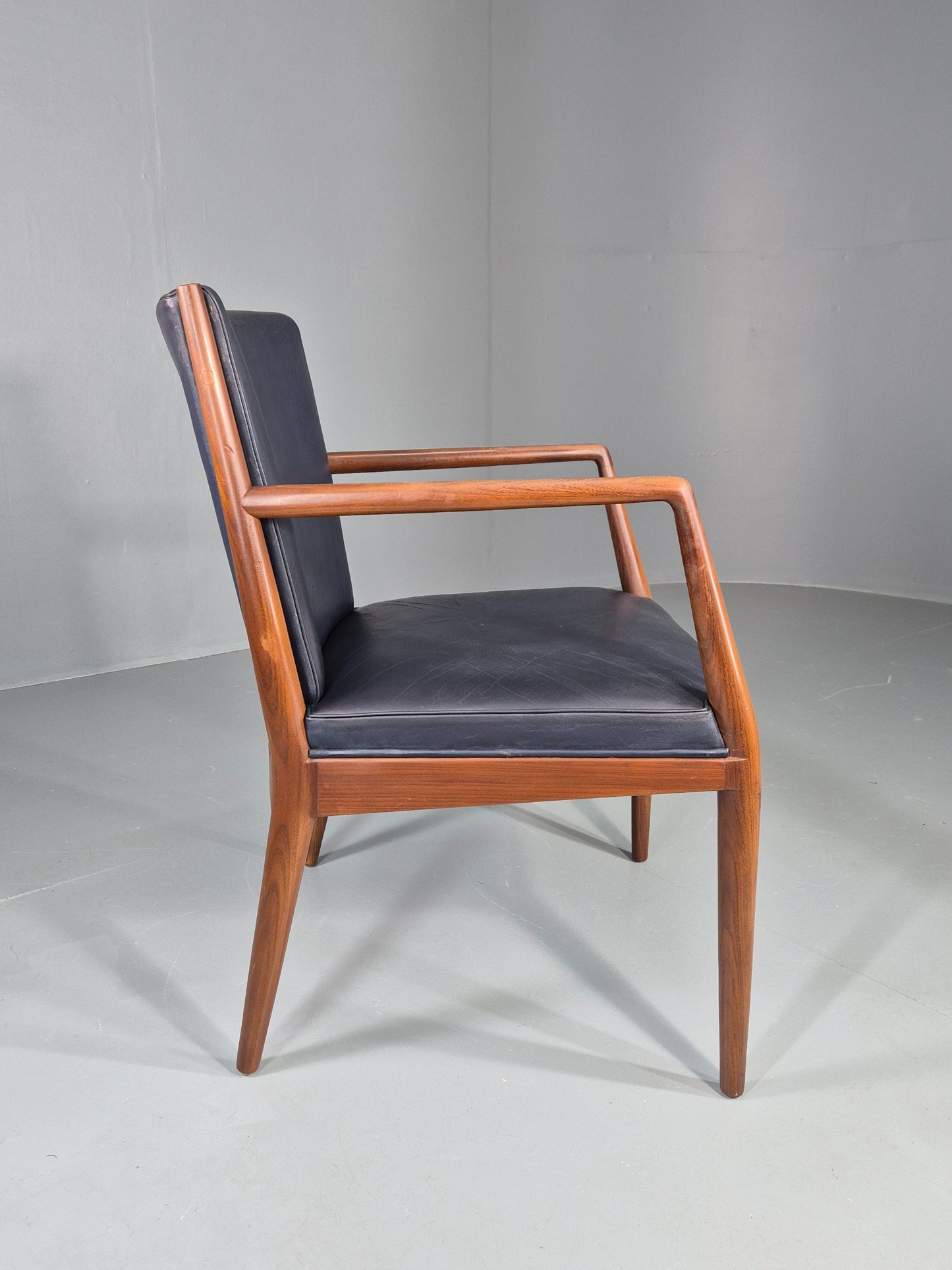Vintage Mid Century Teak Armchair Blue Leather 1960s Retro EB11905