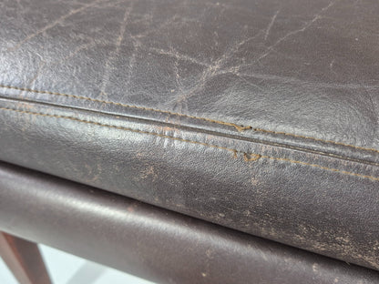 Vintage Mid Century Footstool Danish 1960s Retro Brown Leather EB12225