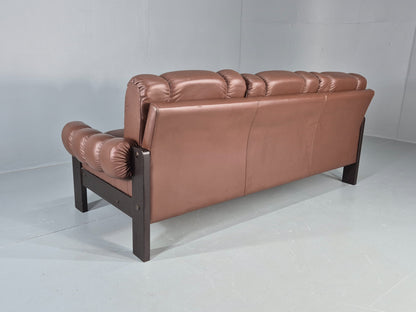 Vintage 3 Seater Sofa Danish Brown Leather 1970s Retro Mid Century EB12449