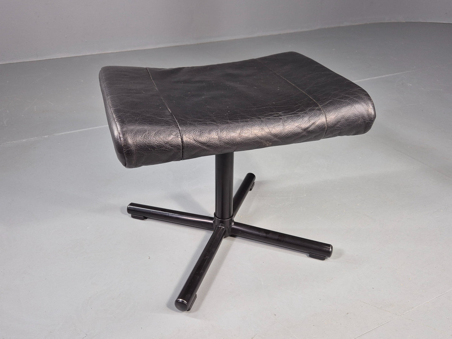 Vintage Danish Swivel Footstool Black leather 1980s Retro MCM  EB12567