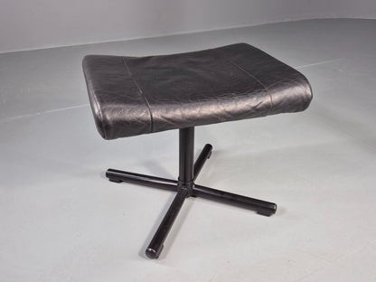 Vintage Danish Swivel Footstool Black leather 1980s Retro MCM  EB12567