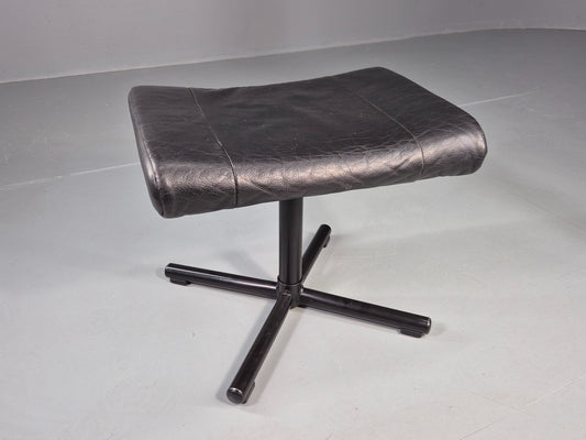 Vintage Danish Swivel Footstool Black leather 1980s Retro MCM  EB12567
