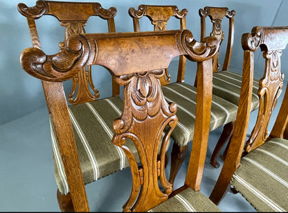 6 Vintage Antique Chippendale Style Danish Dining Chairs Walnut and Oak EB06709