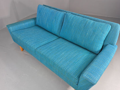 Vintage Mid Century 2 Seater Sofa Swedish 1960s Original Blue Wool Retro EB11079