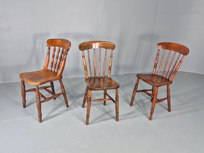 3 Antique Windsor Chairs Elm and Beech Spindle backs Victorian  EB12486