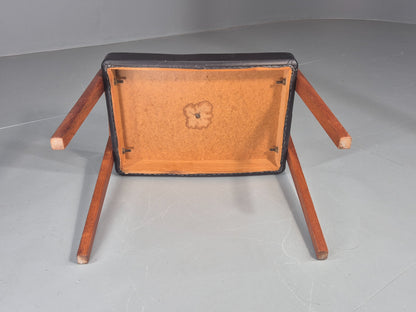 Vintage Danish Mid Century Footstool 1960s Teak Black Vinyl Retro EB12087