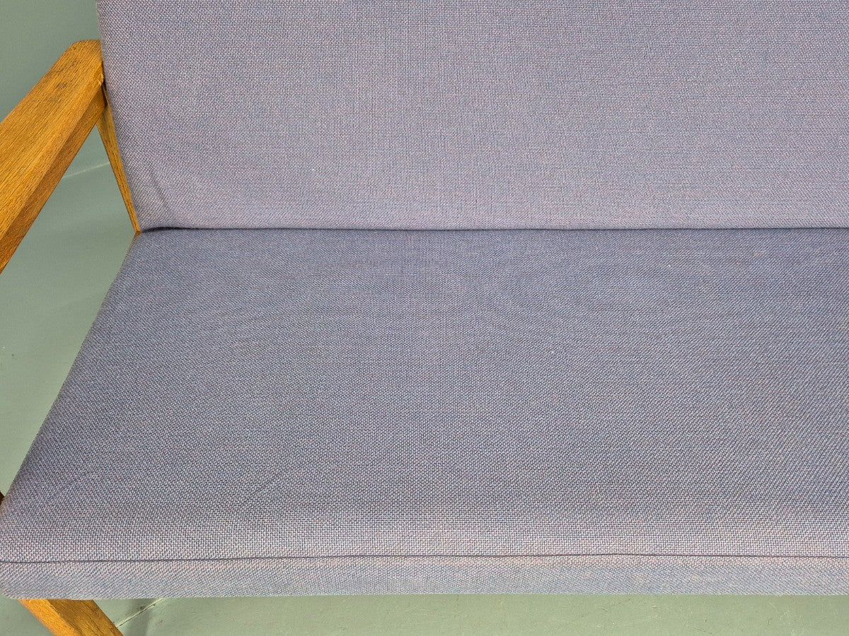 Vintage Danish 2 Seater Bench Sofa Oak Frame Purple Upholstery 1970s MCM EB08693