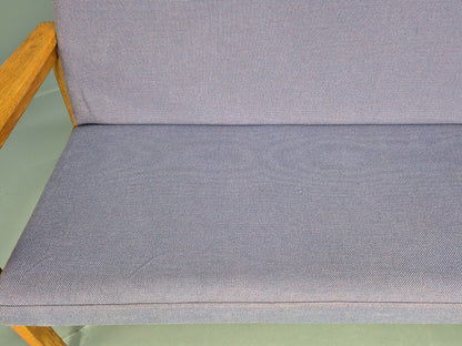Vintage Danish 2 Seater Bench Sofa Oak Frame Purple Upholstery 1970s MCM EB08693